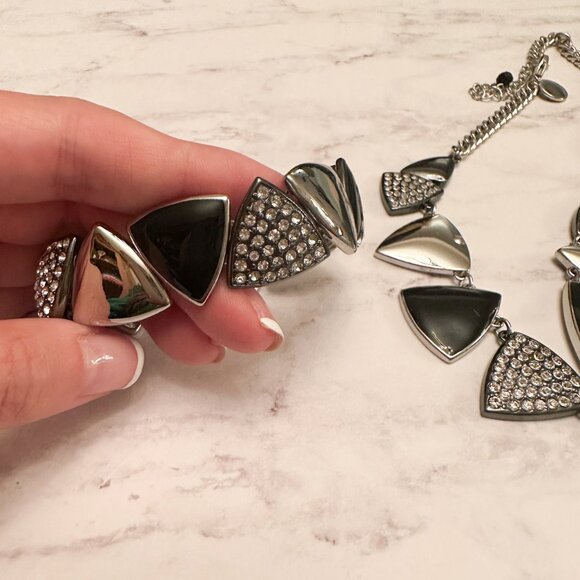 White House Black Market Pave Shields Necklace & Bracelet Set | Black & Silver - Picture 4 of 4